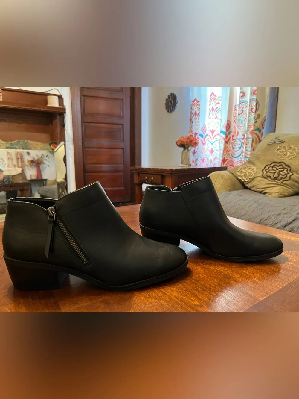 Time and Tru Black Ankle Booties with Side Zip